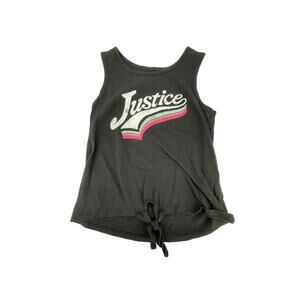 Justice Girls Black Graphic Sleeveless Tie Waist Tank Top Youth Size 7